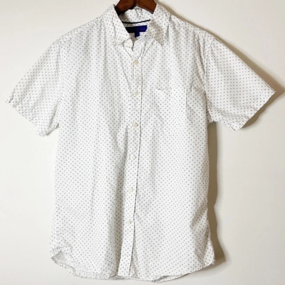 Dot Design Lightweight White Short Sleeve Shirt Beach Office Casual Everyday - Picture 1 of 7